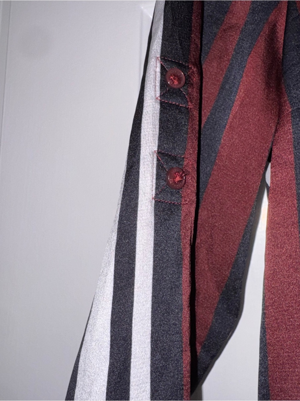 Express the portofino slim Striped Button-Down Shirt Burgundy White Black XS - Picture 9 of 14